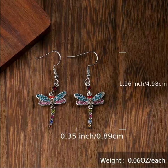 New Vintage Gorgeous Shiny Drop Dragonfly Shape Colorful Zircon Hook Earrings - Picture 3 of 5